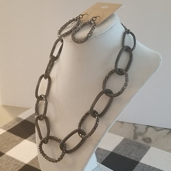 PEWTER Hoop Necklace and Earring Set - Picture 1 of 4